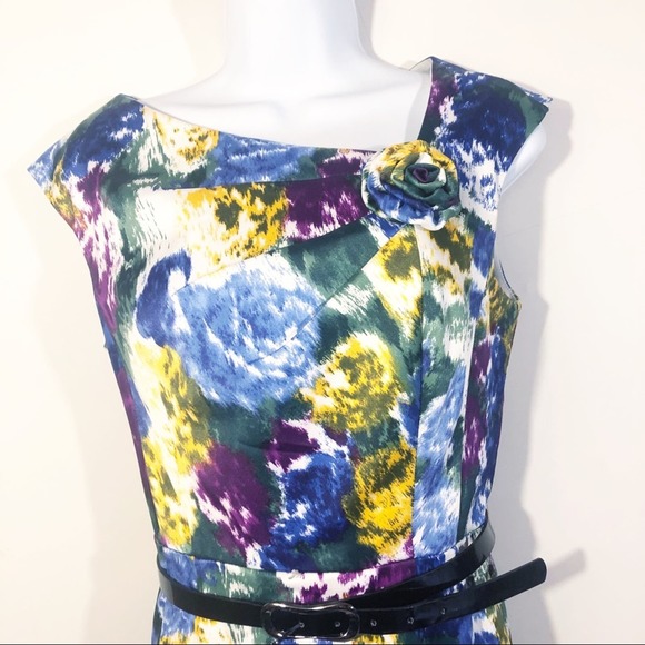 Dressbarn Floral Sheath Cocktail Dress Belt Size 4 - Picture 3 of 9